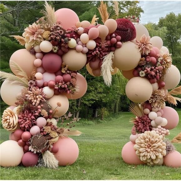 Dusty Rose Pink Balloon Arch Double Stuffed Pink Blush Nude Gold Balloon Garland - Picture 7 of 8